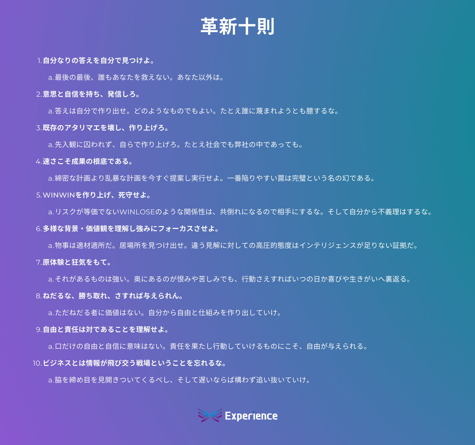 電通「鬼十則」を参考として現代版にリバイスした「革新十則」