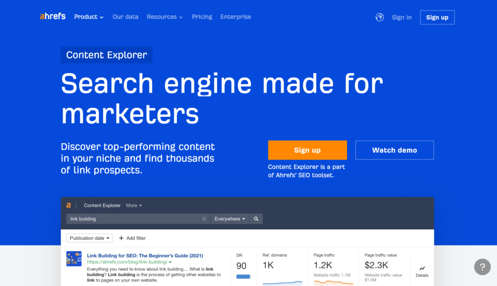 Ahrefs Content Explorer